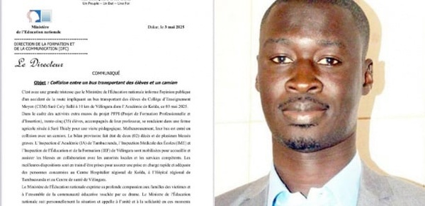 Collision mortelle à Vélingara : deux élèves tués dans un grave accident entre un bus scolaire et un camion Collision mortelle à Vélingara : deux élèves tués dans un grave accident entre un bus scolaire et un camion