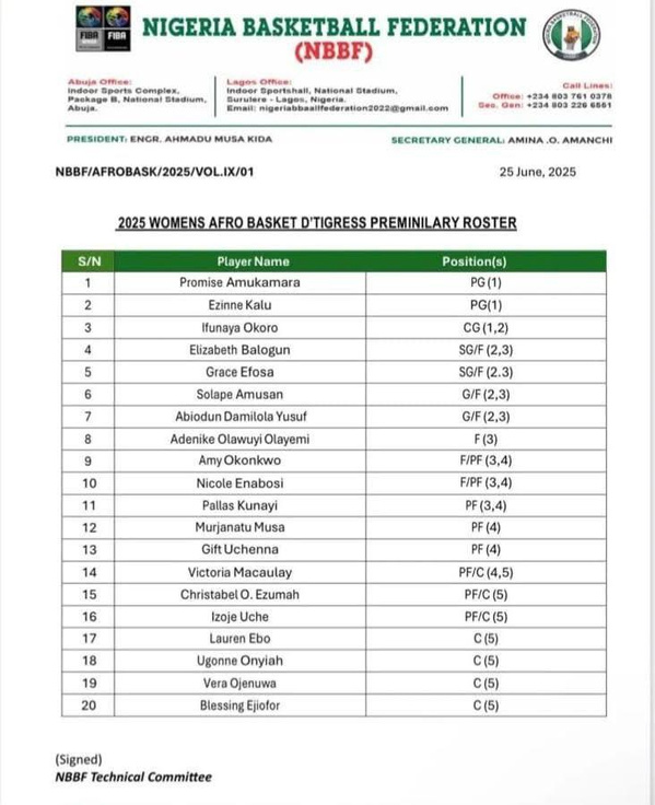 Afrobasket 2025 : la présélection du Nigeria avec de grands noms
