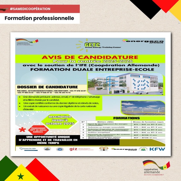 Un Centre de formation en énergies vertes bientôt ouvert à Dakar avec le soutien de l’Allemagne Un Centre de formation en énergies vertes bientôt ouvert à Dakar avec le soutien de l’Allemagne