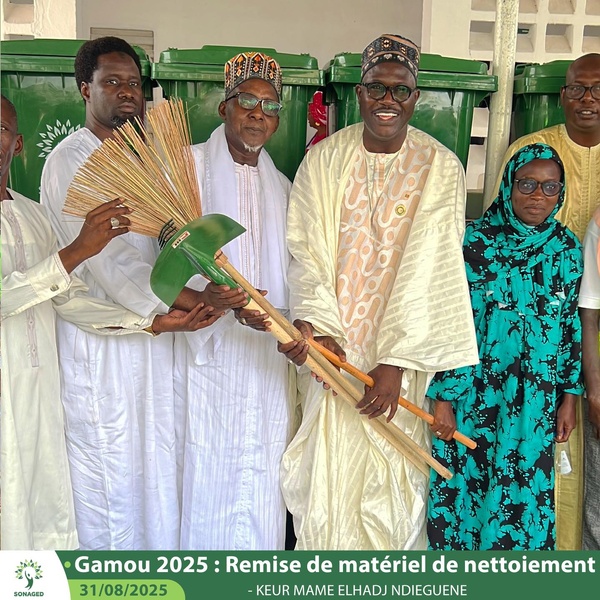 Préparatifs du Gamou 2025 : la SONAGED S.A. soutient les cités religieuses avec du matériel de nettoiement Préparatifs du Gamou 2025 : la SONAGED S.A. soutient les cités religieuses avec du matériel de nettoiement