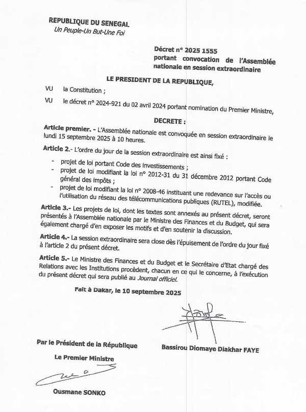 Code des investissements, CGI et RUTEL : un virage législatif pour financer le Plan de redressement économique et social