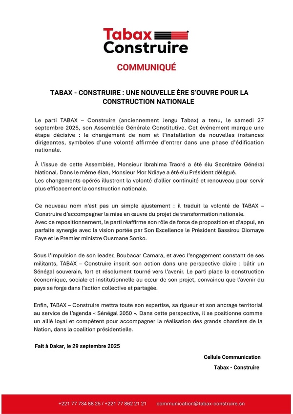Tabax – Construire : Nouveau nom, nouvelles ambitions pour le parti politique Tabax – Construire : Nouveau nom, nouvelles ambitions pour le parti politique