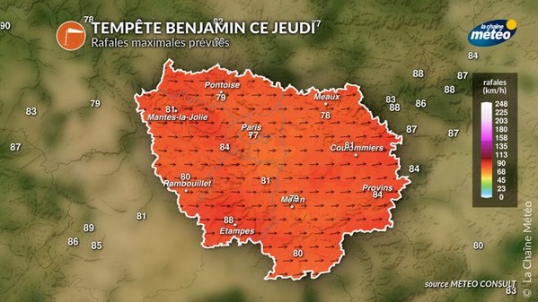 Tempête Benjamin: 18 départements placés en vigilance orange par Météo-France Tempête Benjamin: 18 départements placés en vigilance orange par Météo-France
