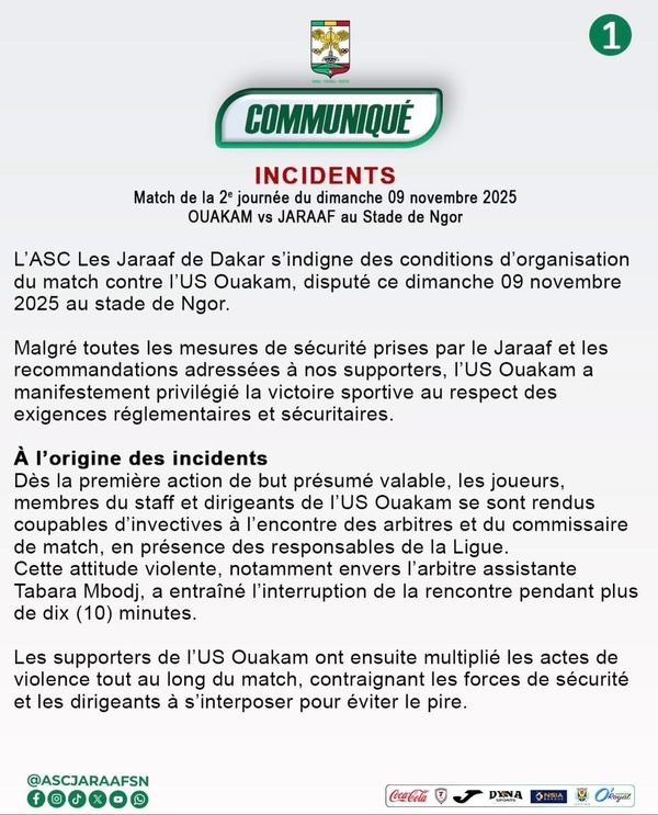 Incidents à Ngor : le Jaraaf dénonce et interpelle la Ligue Incidents à Ngor : le Jaraaf dénonce et interpelle la Ligue