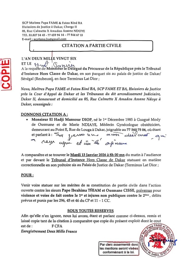Justice : le Directeur général de la Santé cité dans une affaire de harcèlement à Dakar