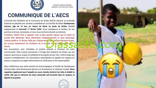 Drame à Sindia : L’Amicale des étudiants (AECS) dément toute implication dans le décès du jeune Souleymane Camara Drame à Sindia : L’Amicale des étudiants (AECS) dément toute implication dans le décès du jeune Souleymane Camara