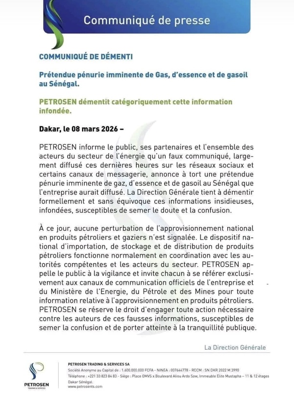 Carburant : PETROSEN dément fermement toute pénurie au Sénégal Carburant : PETROSEN dément fermement toute pénurie au Sénégal