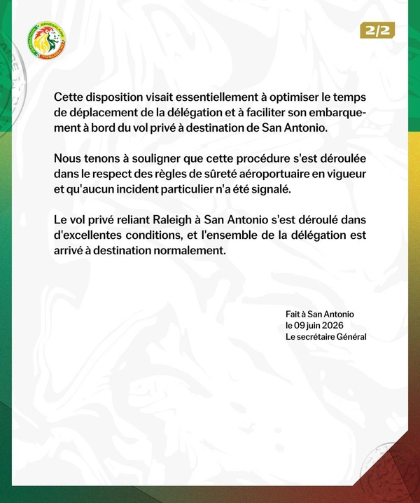 Communiqué FSF: Clarification relative à la procédure de contrôle de sécurité lors du déplacement de la délégation sénégalaise entre Raleigh et San Antonio Communiqué FSF: Clarification relative à la procédure de contrôle de sécurité lors du déplacement de la délégation sénégalaise entre Raleigh et San Antonio