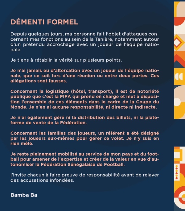FSF : Bamba Ba brise le silence et répond aux polémiques du Mondial 2026 FSF : Bamba Ba brise le silence et répond aux polémiques du Mondial 2026