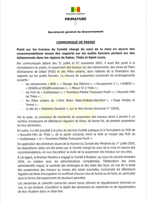 Après le départ d’Ousmane Sonko de la Primature, le dossier du foncier redémarre enfin Après le départ d’Ousmane Sonko de la Primature, le dossier du foncier redémarre enfin