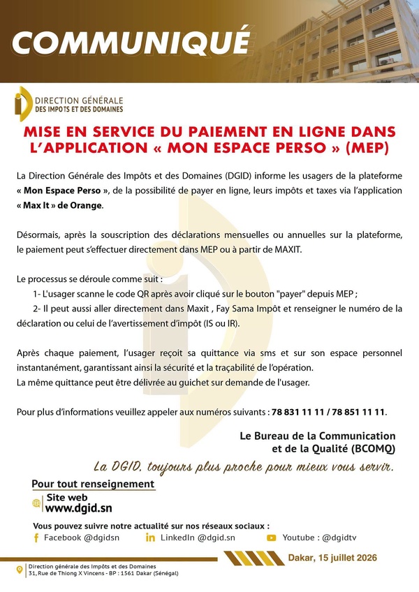 Sénégal: Les impôts désormais payables sur mobile grâce à un partenariat entre la DGID et Orange Sénégal: Les impôts désormais payables sur mobile grâce à un partenariat entre la DGID et Orange