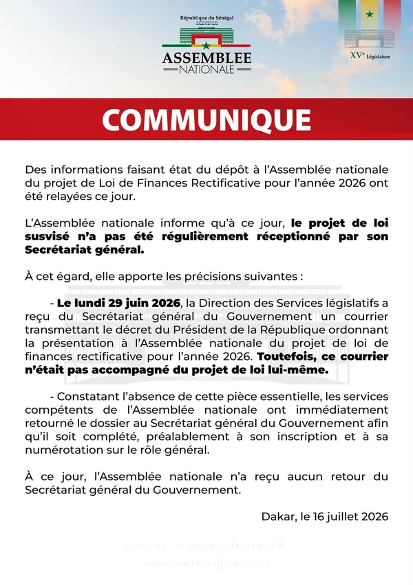 Loi de finances rectificative 2026 : l'Assemblée nationale dément avoir reçu le projet de loi Loi de finances rectificative 2026 : l'Assemblée nationale dément avoir reçu le projet de loi
