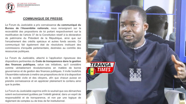 Transparence budgétaire et bonne gouvernance: Le Forum du Justiciable salue les initiatives de l’Assemblée nationale Transparence budgétaire et bonne gouvernance: Le Forum du Justiciable salue les initiatives de l’Assemblée nationale