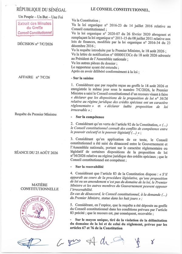 Crédits spéciaux: le Conseil constitutionnel rejette la proposition de loi de l’Assemblée nationale