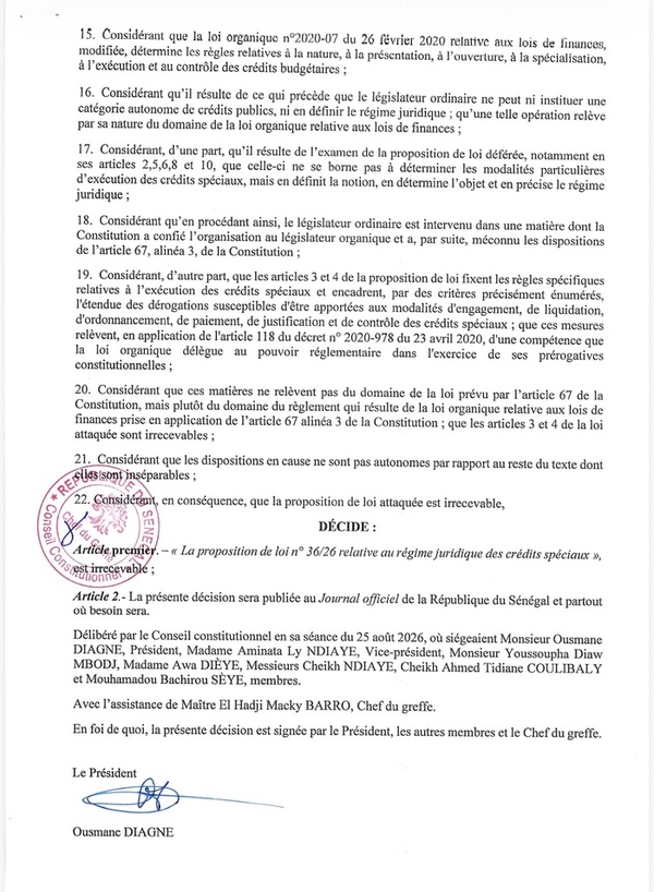 Crédits spéciaux: le Conseil constitutionnel rejette la proposition de loi de l’Assemblée nationale