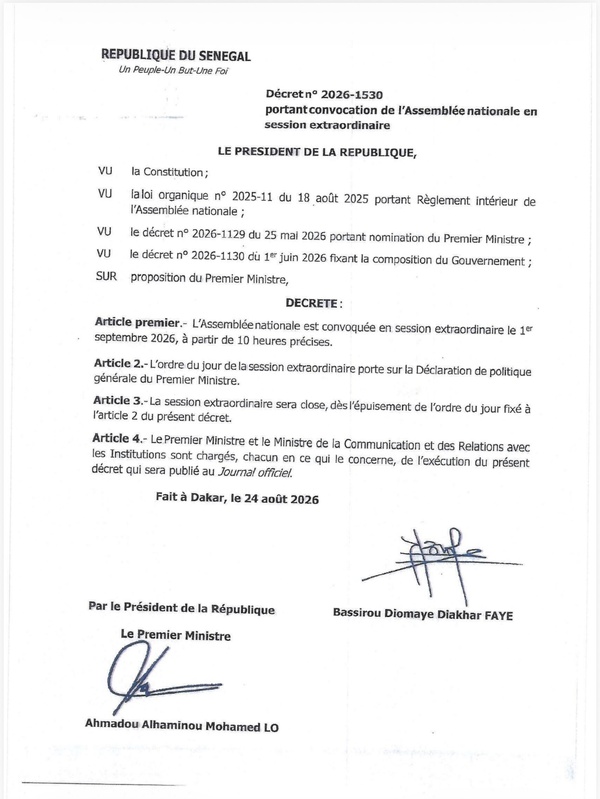 Assemblée nationale: le président Faye convoque une session extraordinaire pour la Déclaration de politique générale