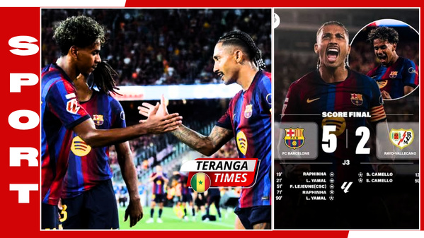 Liga : Barcelone étrille le Rayo Vallecano (5-2) grâce à des doublés de Raphinha et Lamine Yamal Liga : Barcelone étrille le Rayo Vallecano (5-2) grâce à des doublés de Raphinha et Lamine Yamal