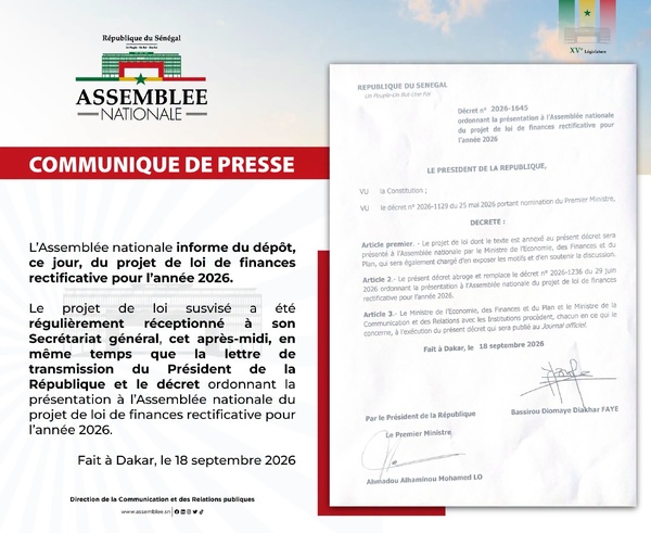 PLFR 2026: l’Assemblée nationale reçoit officiellement le projet de loi de finances rectificative