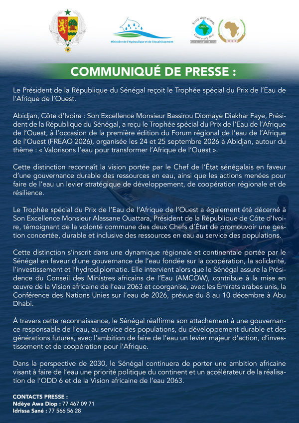 Bassirou Diomaye Faye distingué au Forum régional de l’eau de l’Afrique de l’Ouest