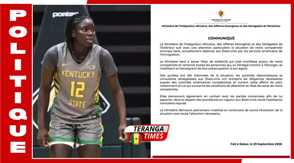 Aminata Seck détenue aux États-Unis : le Sénégal annonce un suivi consulaire
