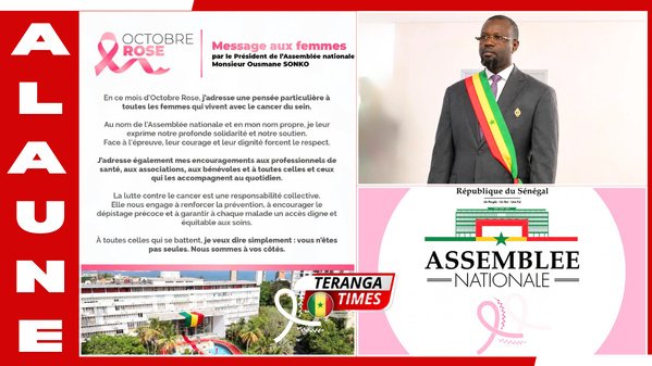 Octobre Rose : Ousmane Sonko exprime son soutien aux femmes touchées par le cancer du sein Octobre Rose : Ousmane Sonko exprime son soutien aux femmes touchées par le cancer du sein