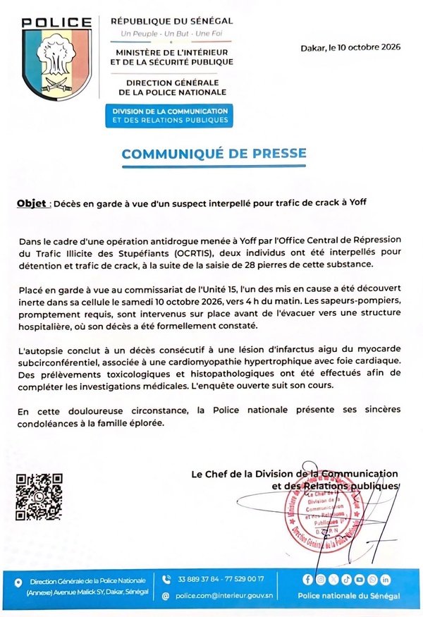 Yoff : un suspect interpellé pour trafic de crack décède en garde à vue