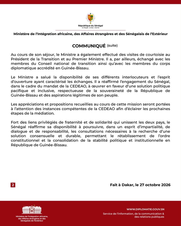 Diplomatie et médiation sous-régionale: Cheikh Niang en mission de concertation de la CEDEAO à Bissau