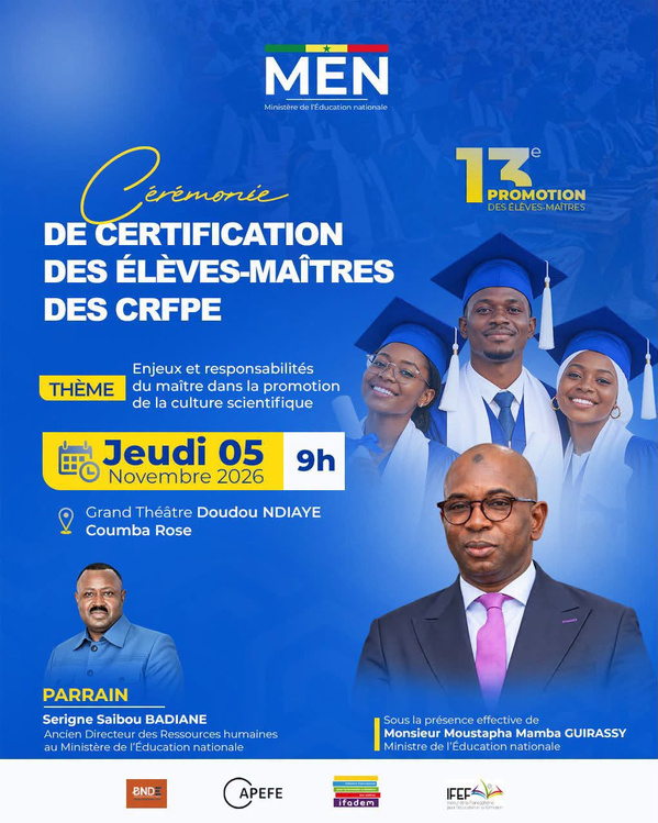 Éducation: Sortie de 4 500 nouveaux enseignants de la 13e promotion le 5 novembre Éducation: Sortie de 4 500 nouveaux enseignants de la 13e promotion le 5 novembre