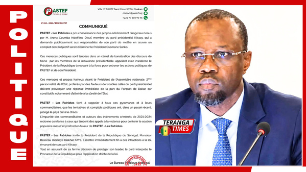 Menaces présumées contre Ousmane Sonko: le PASTEF appelle à une réaction du parquet de Dakar