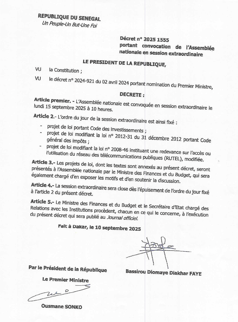 Code des investissements, CGI et RUTEL : un virage législatif pour financer le Plan de redressement économique et social
