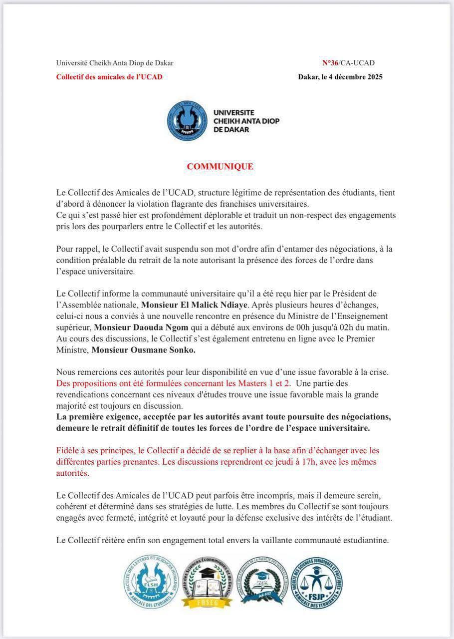 Le Premier Ministre, Ousmane Sonko, a échangé en ligne avec le Collectif des Amicales de l’UCAD en visioconférence
