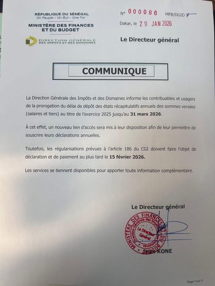 Fiscalité : La DGID accorde un répit aux contribuables pour les états récapitulatifs 2025