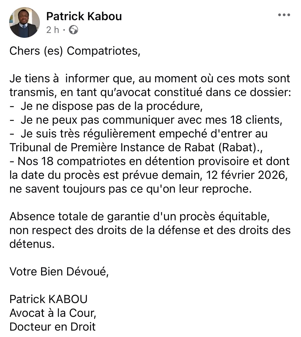 Détention de 18 Sénégalais au Maroc: Me Patrick Kabou dénonce des entraves « manifestes » à la défense