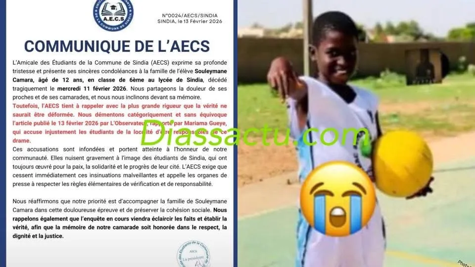 Drame à Sindia : L’Amicale des étudiants (AECS) dément toute implication dans le décès du jeune Souleymane Camara