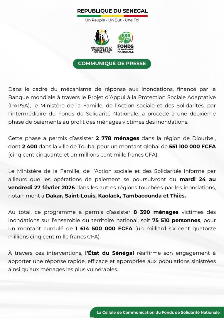 Inondations de l’hivernage 2025 : l’État mobilise 1,6 milliard FCFA pour indemniser 8 390 ménages