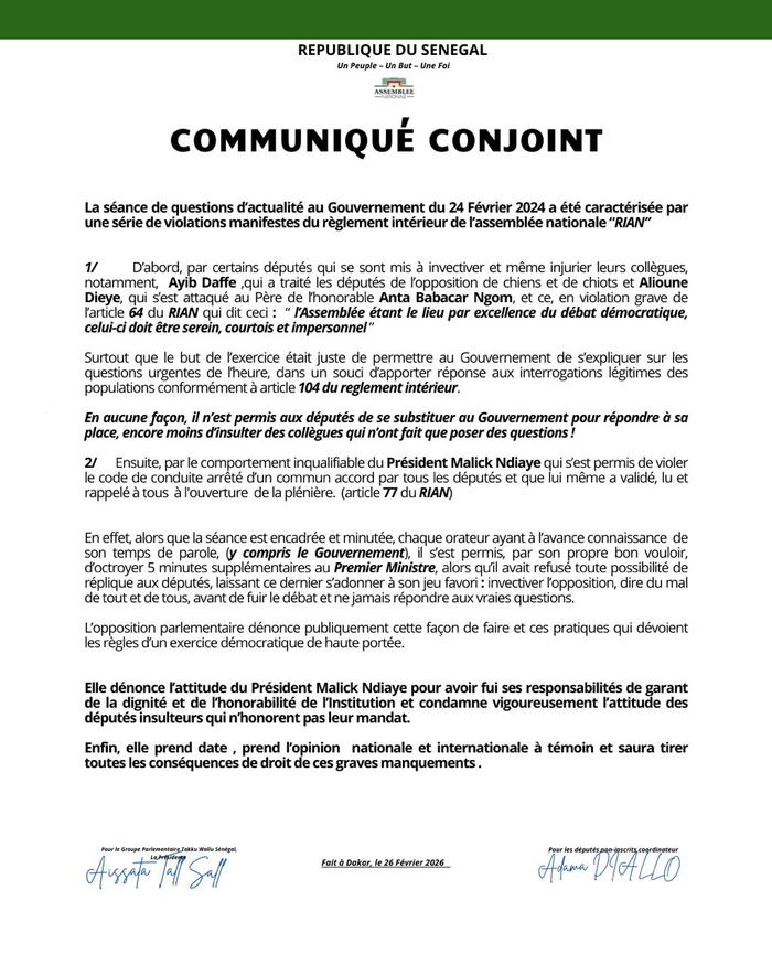 Assemblée nationale: l'opposition dénonce une dérive démocratique après la séance de questions au gouvernement