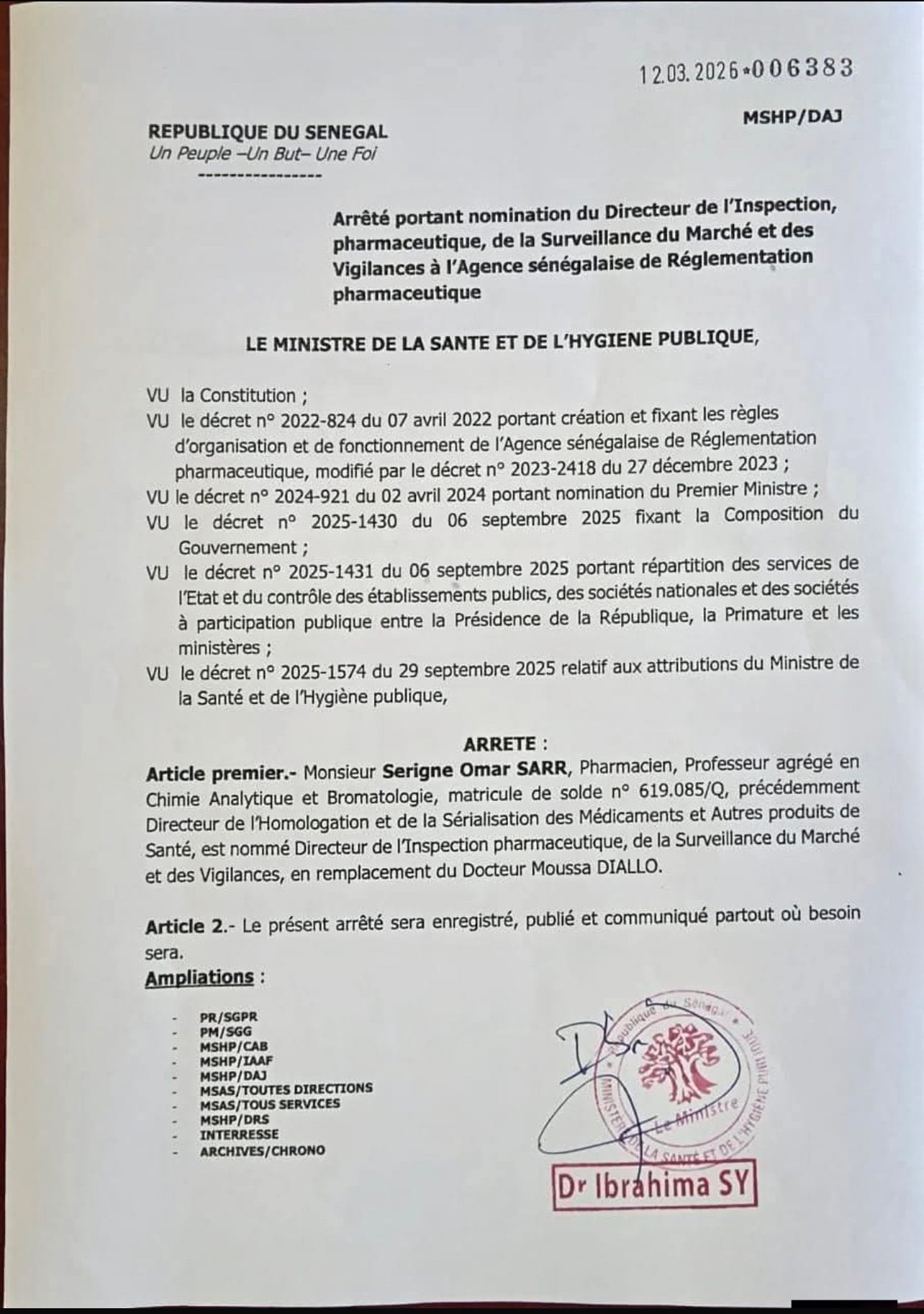 Santé Publique : Dr Moussa Diallo limogé de l'Agence de Réglementation Pharmaceutique (ARP)