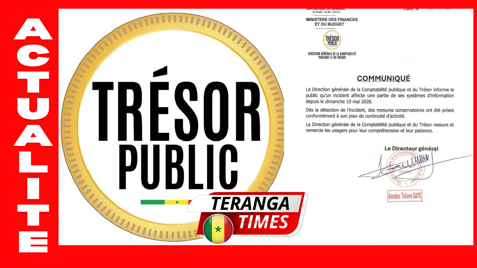 Incident informatique au Trésor Public Sénégalais: la Direction générale de la Comptabilité publique rassure les usagers