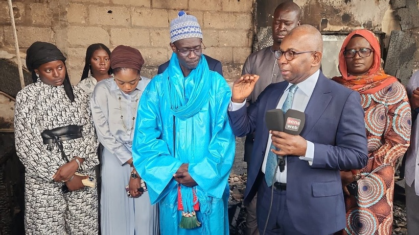 Sinistre à Sacré-Cœur 3 : Le ministre Moustapha Guirassy au chevet de Télé-École après l'incendie