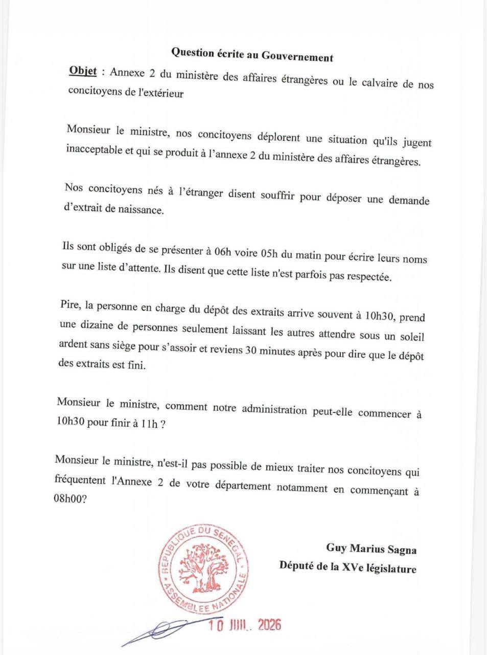 Guy Marius Sagna interpelle le gouvernement sur l’ARP, les difficultés administratives et les logements SICAP Lac Rose