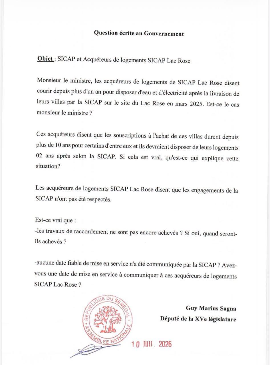 Guy Marius Sagna interpelle le gouvernement sur l’ARP, les difficultés administratives et les logements SICAP Lac Rose