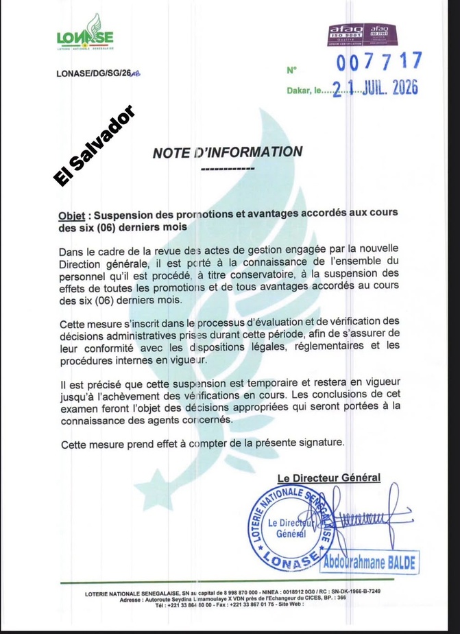 LONASE : La nouvelle Direction suspend les promotions et avantages des six derniers mois