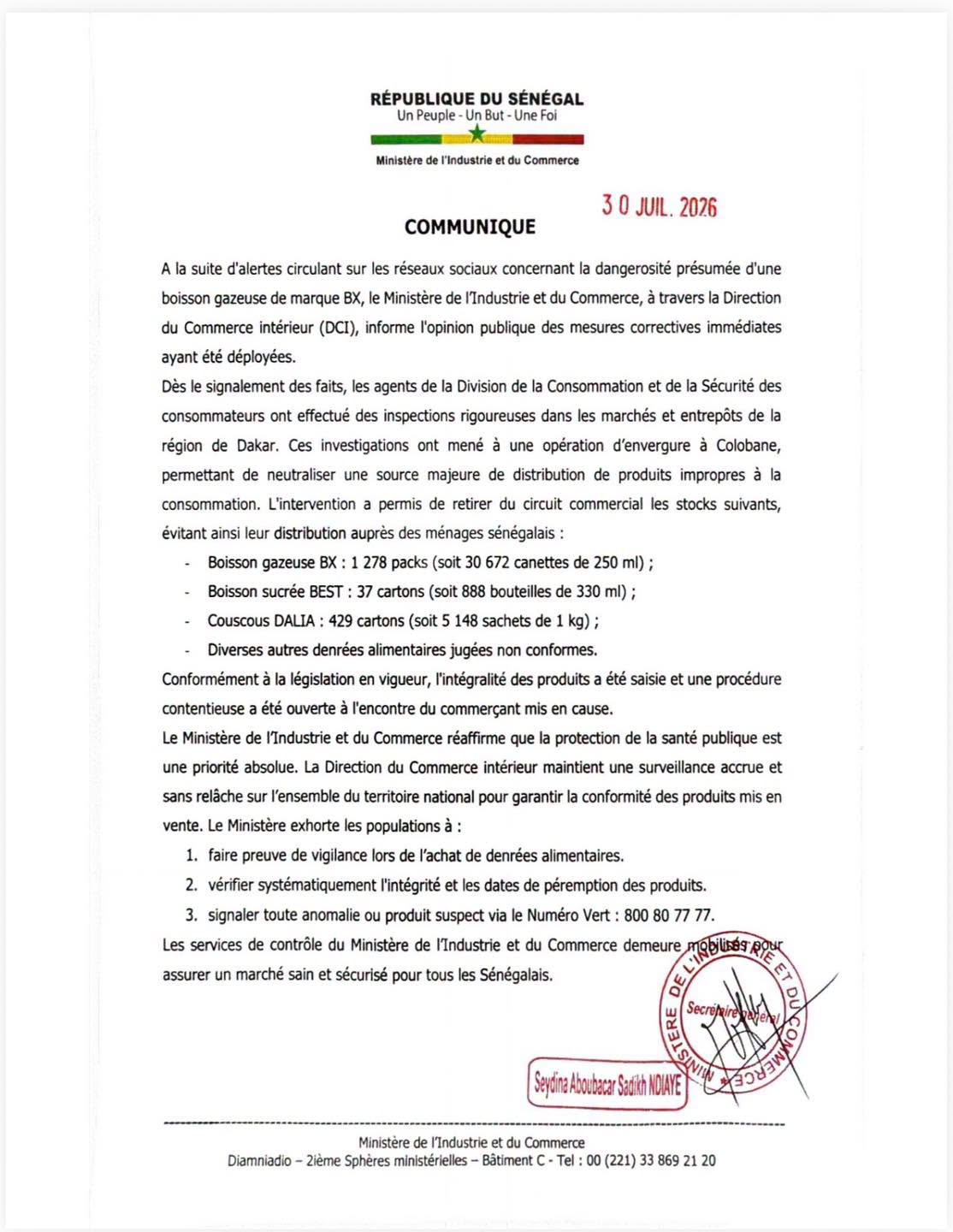 Dakar / Sécurité alimentaire : Saisie massive de boissons BX et de denrées impropres à la consommation
