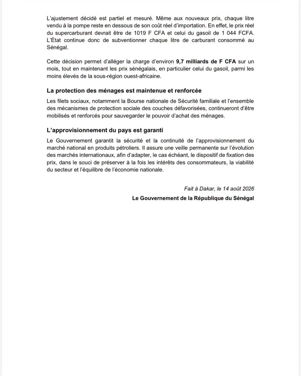 Hausse des prix du carburant à la pompe dès ce 15 août 2026 au Sénégal, l'Exécutif invoque la flambée des cours mondiaux