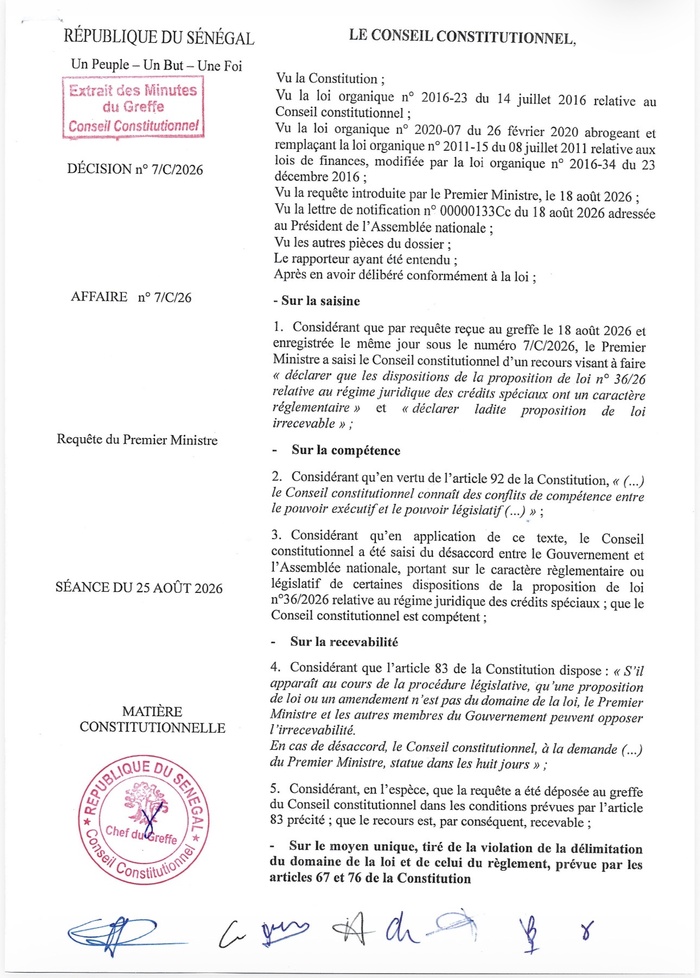 Crédits spéciaux: le Conseil constitutionnel rejette la proposition de loi de l’Assemblée nationale