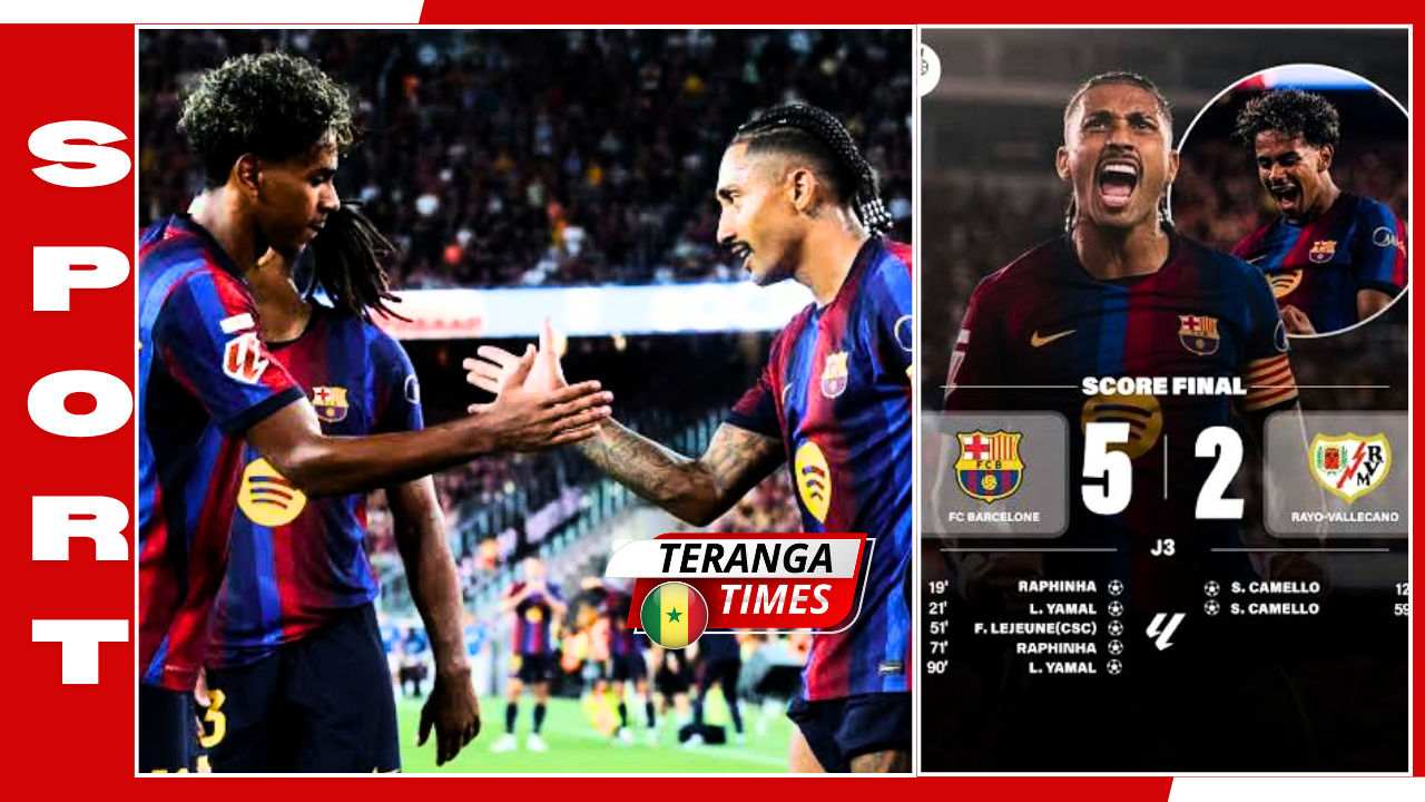 Liga : Barcelone étrille le Rayo Vallecano (5-2) grâce à des doublés de Raphinha et Lamine Yamal