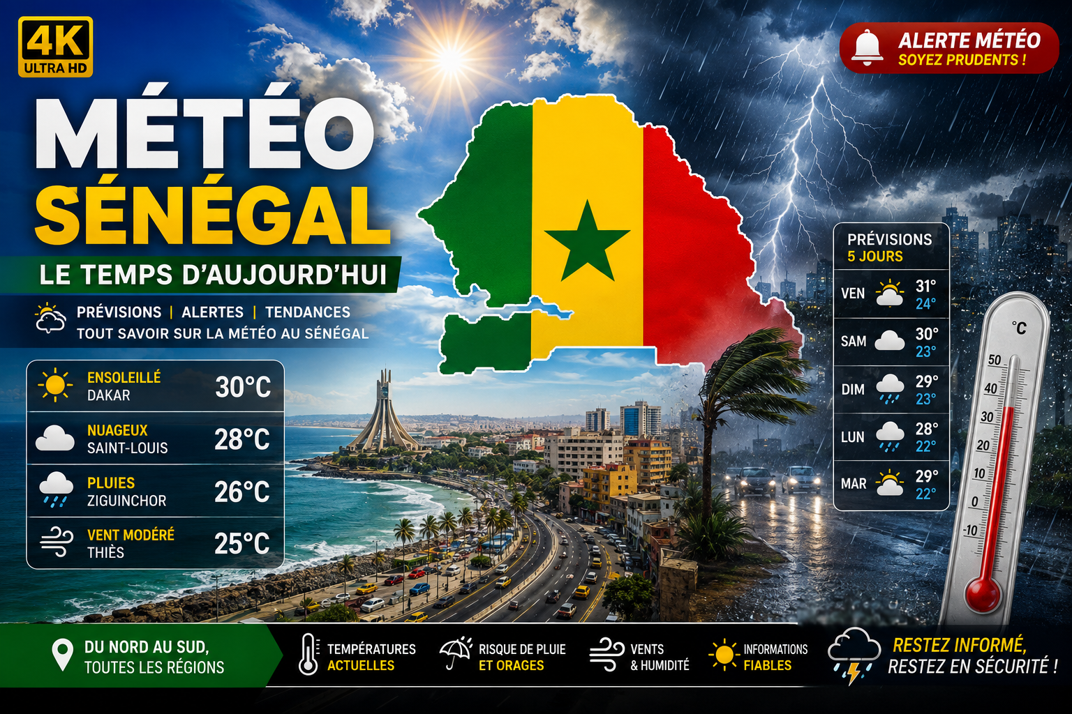 Alerte Météo au Sénégal : Pluies et Orages Annoncés sur Plusieurs Régions du 3 au 4 Septembre