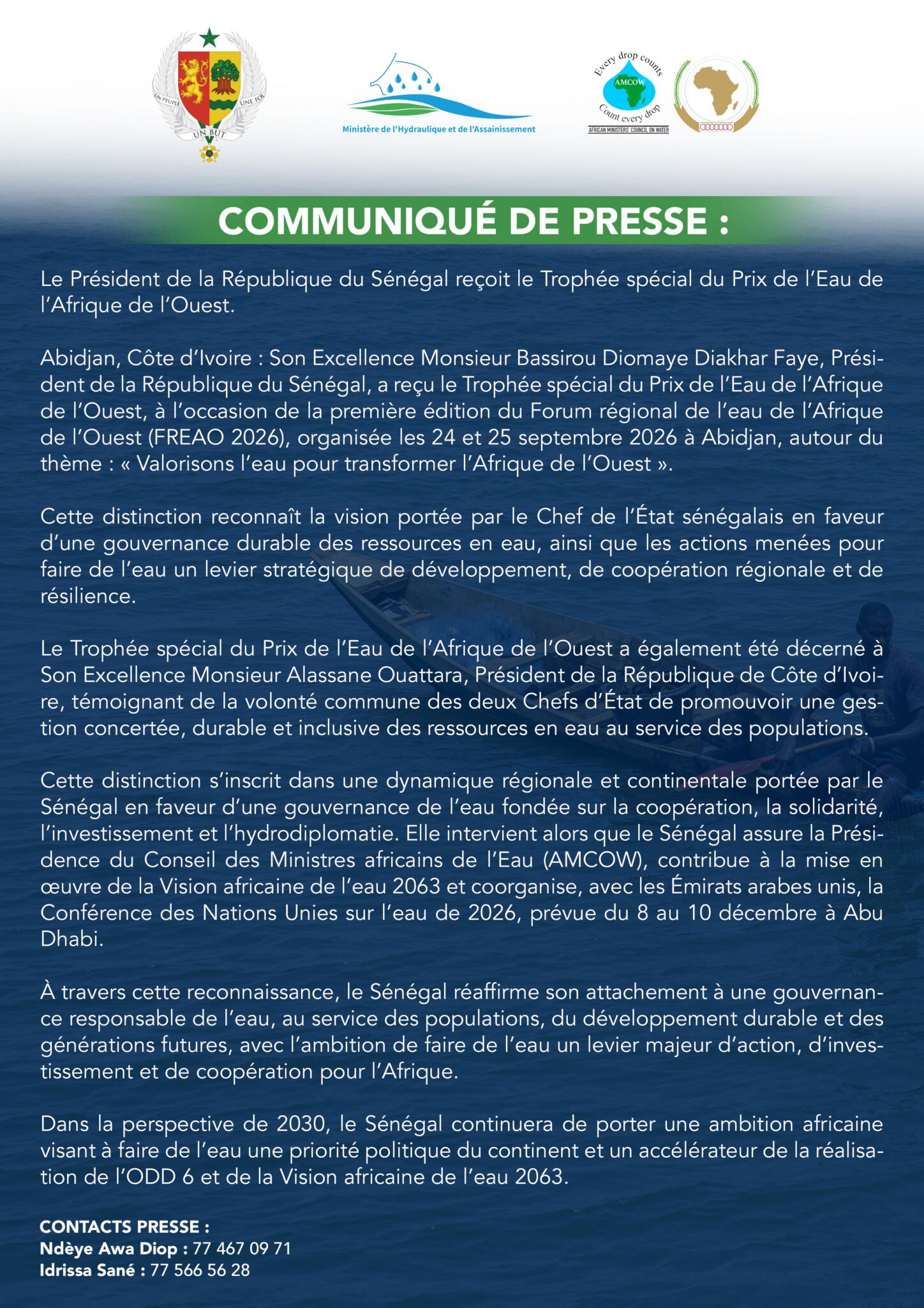 Bassirou Diomaye Faye distingué au Forum régional de l’eau de l’Afrique de l’Ouest