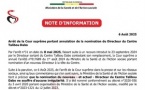Note d’information : Arrêt de la Cour suprême portant annulation de la nomination du Directeur du Centre Talibou Dabo.