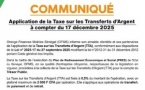 Communiqué : Application de la Taxe sur les Transferts d’Argent à compter du 17 décembre 2025